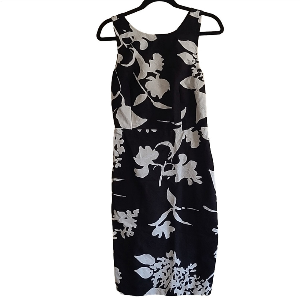 Talbots Black/White Tropical Floral Print Criss-cross Back Dress Size 6 - Picture 2 of 10